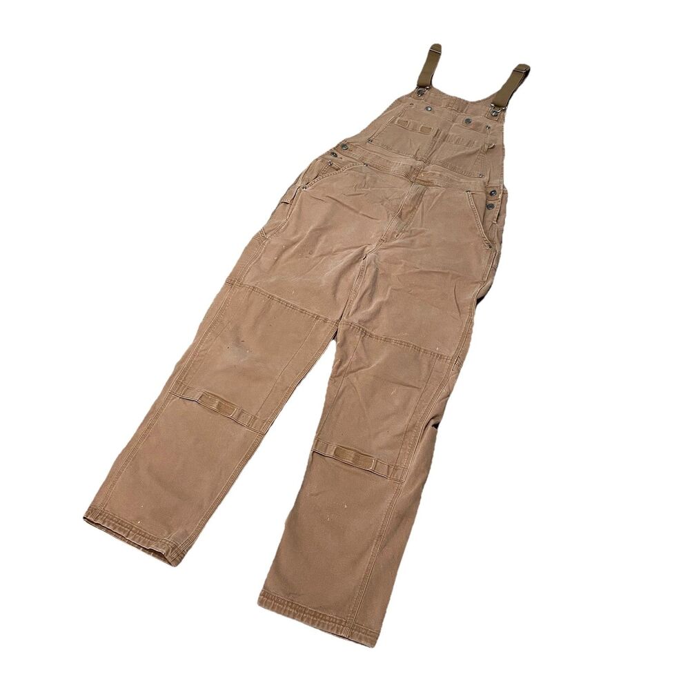Duluth Trading Co Bib Overalls Mens 34x32  True 32x30 Brown Canvas Double Knee